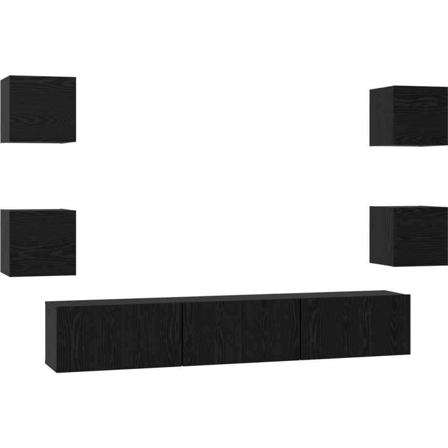 vidaXL - Tv-meubelset - 7 - st - Zwart - Eiken - Bewerkt - hout vidaXL - Tv-meubelset - 7 - st - Zwart - Eiken - Bewerkt - hout afbeelding 1