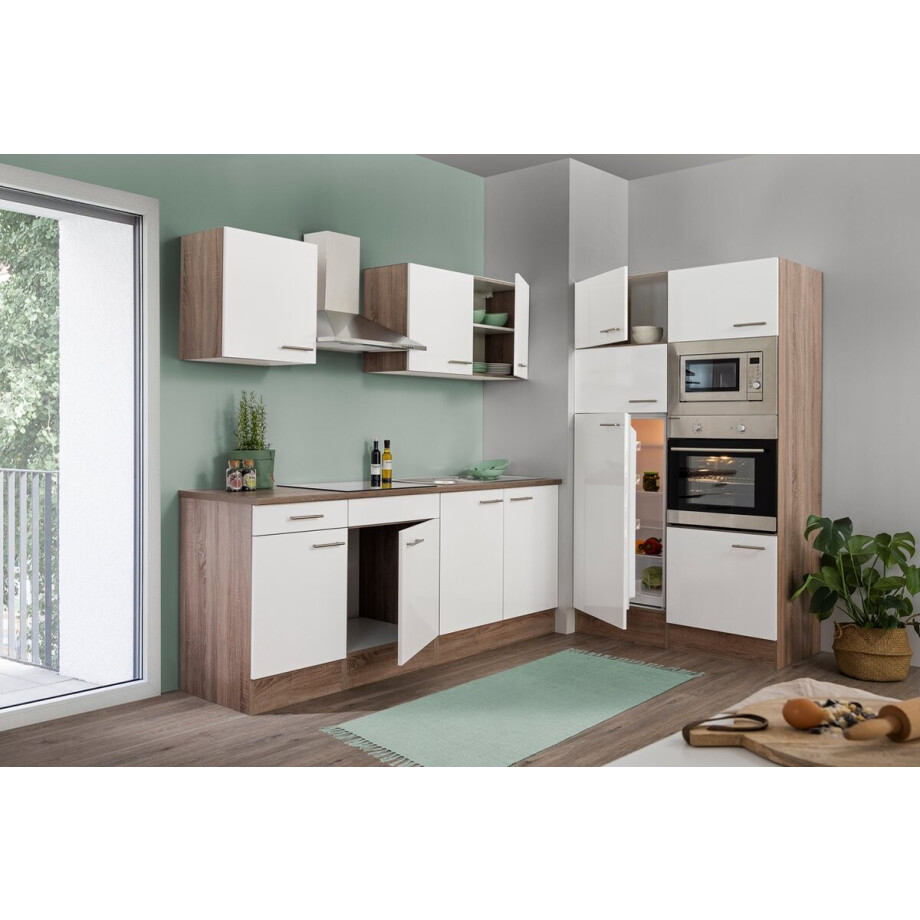 Goedkope keuken 330 cm - complete keuken met apparatuur Oliver - Donker eiken/Wit - keramische kookplaat - afzuigkap - oven - magnetron - spoelbak Goedkope keuken 330 cm - complete keuken met apparatuur Oliver - Donker eiken/Wit - keramische kookplaat - afzuigkap - oven - magnetron - spoelbak afbeelding 1