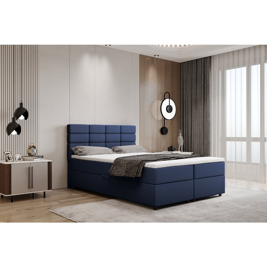 Boxspring met opbergruimte Reve 140 x 200 cm -Inclusief Topper- Blauw afbeelding 1