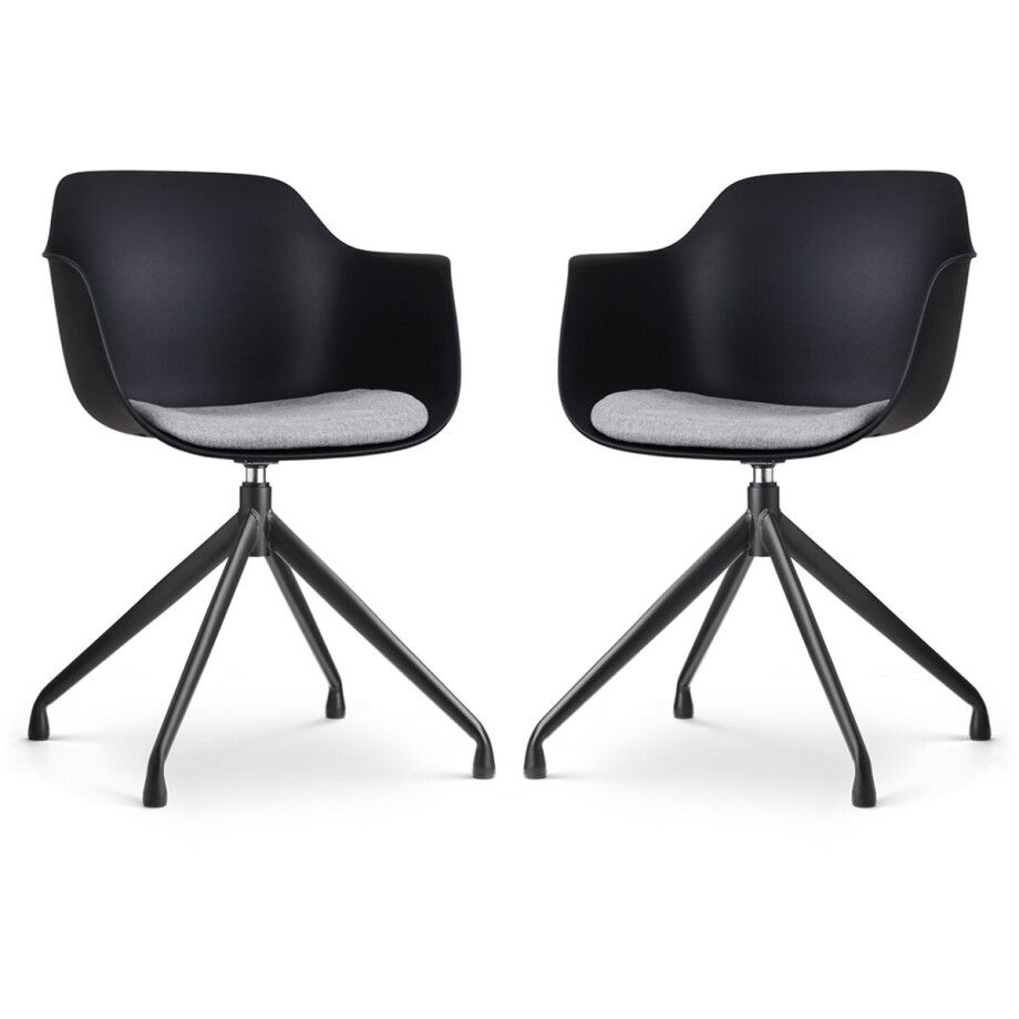 Nolon Nola-Liz Draaibare Eetkamerstoelen Set van 2 Zwart - met Lichtgrijs Zitkussen - met Armleuning - Kunststof - Zwarte Poten afbeelding 1