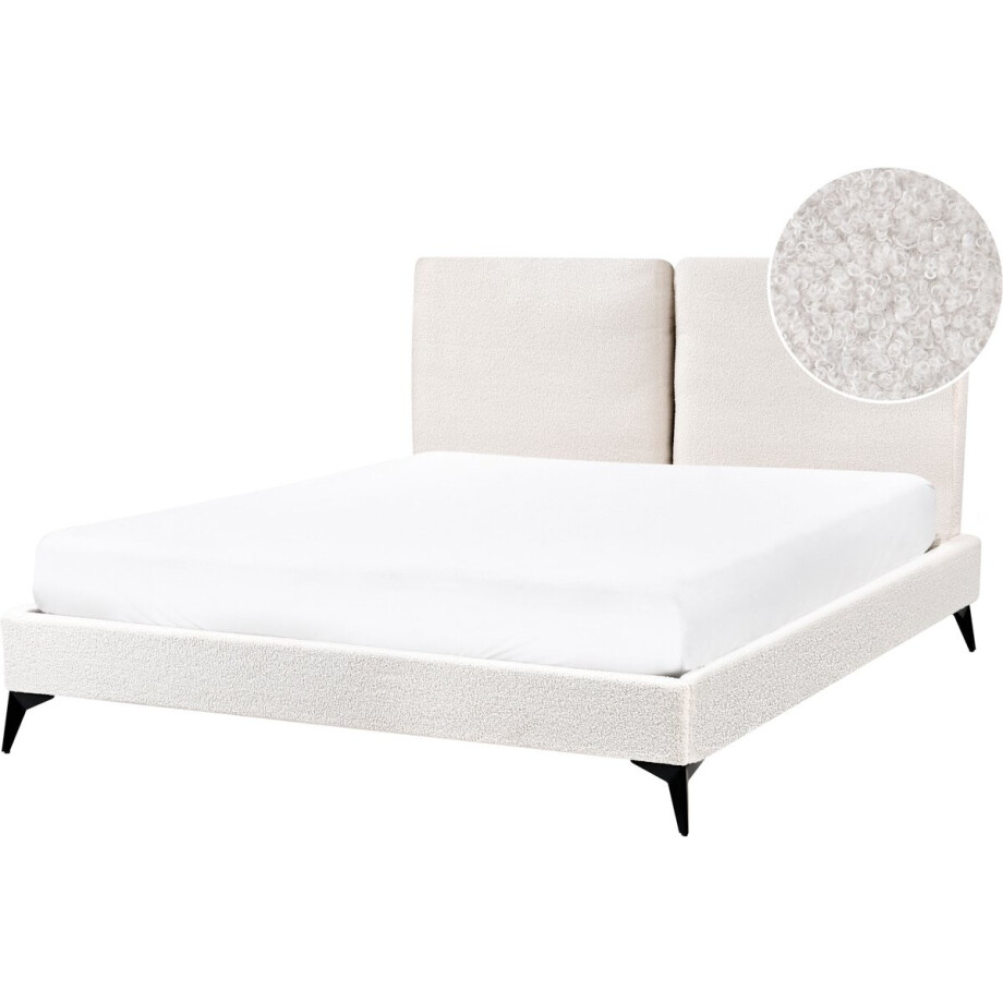 BELIANI MELLE - Tweepersoonsbed - Gebroken wit - 140 x 200 cm - Bouclé afbeelding 1