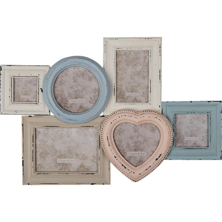 Clayre & Eef Fotolijst 10x15 cm Beige Blauw MDF Fotokader afbeelding 1