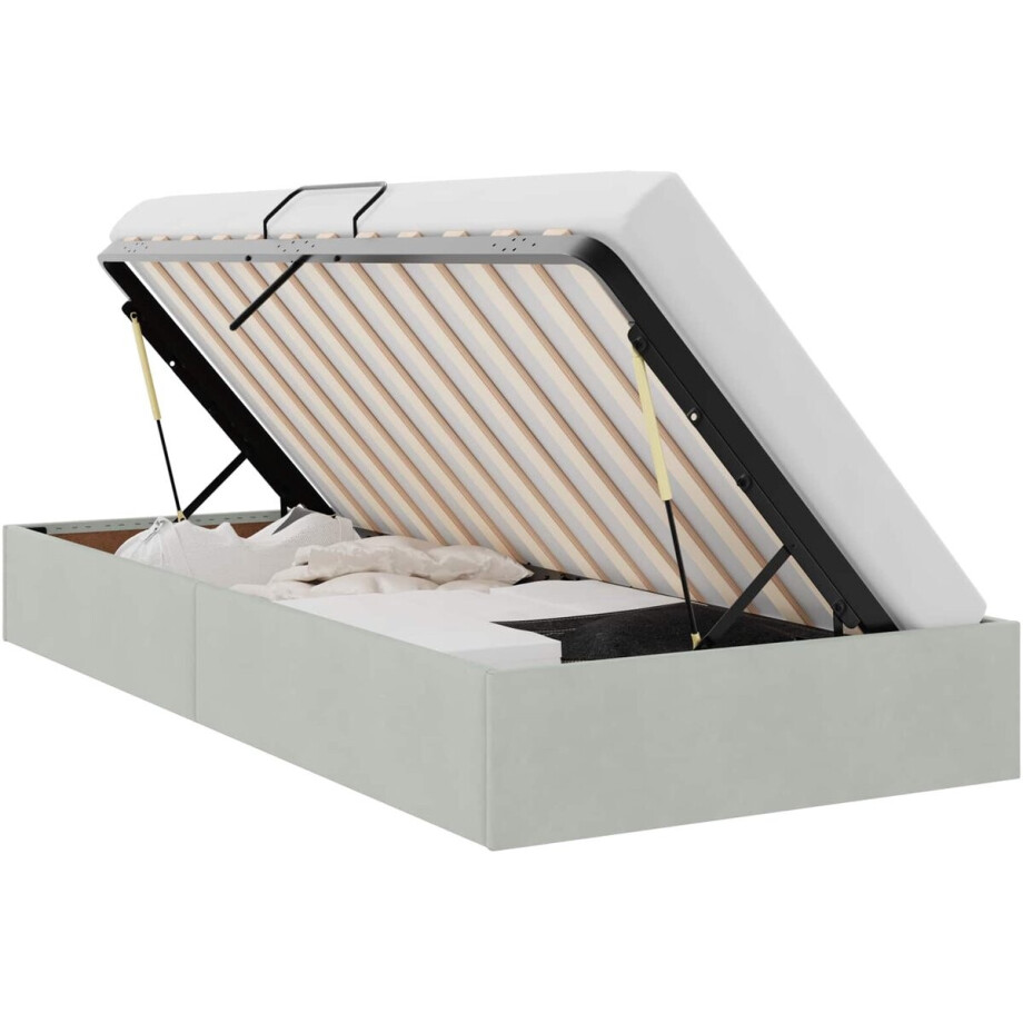 vidaXL - Ottoman - Bedframe - met - opslag - Lichtgrijs - 90 - x - 200 - cm - Fluweel afbeelding 1