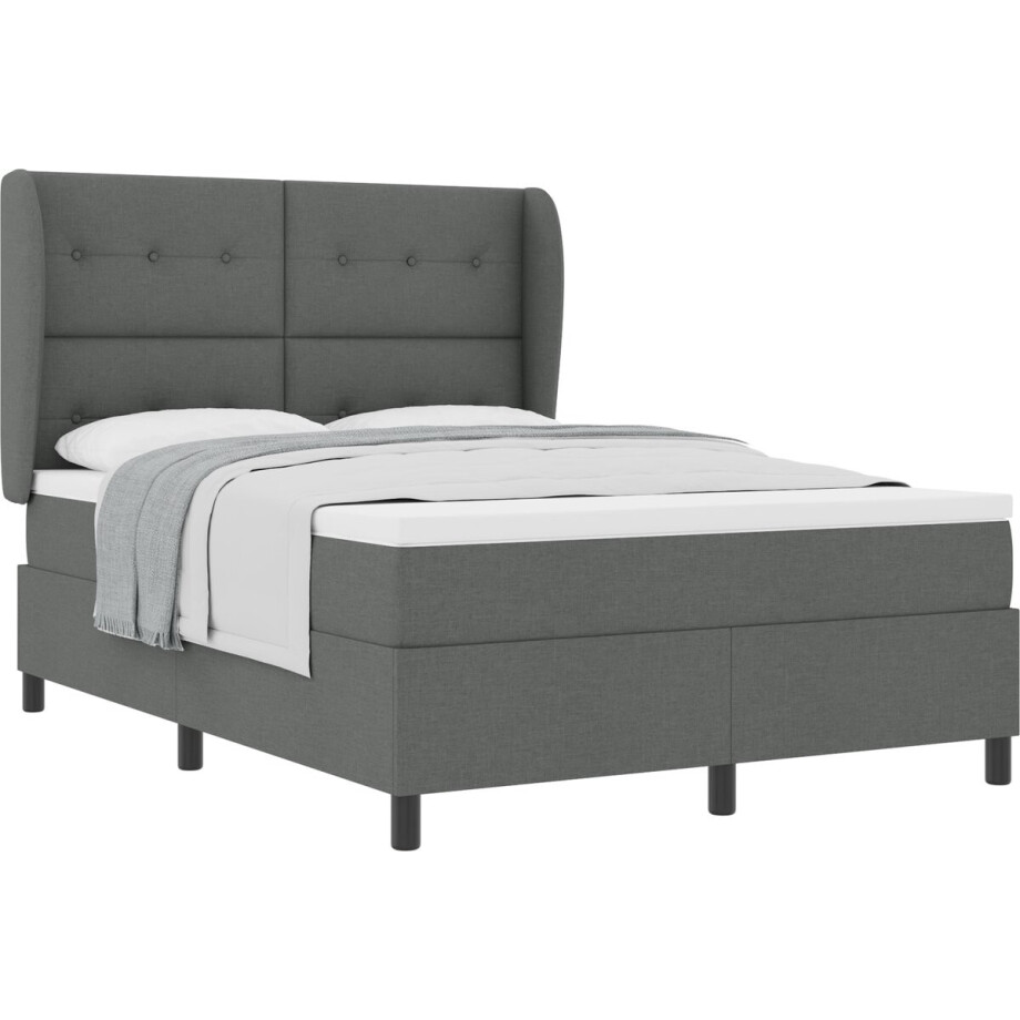 vidaXL - Boxspring - bed - met - matras - Donkergrijs - 140 - x - 200 - cm - Stof afbeelding 1