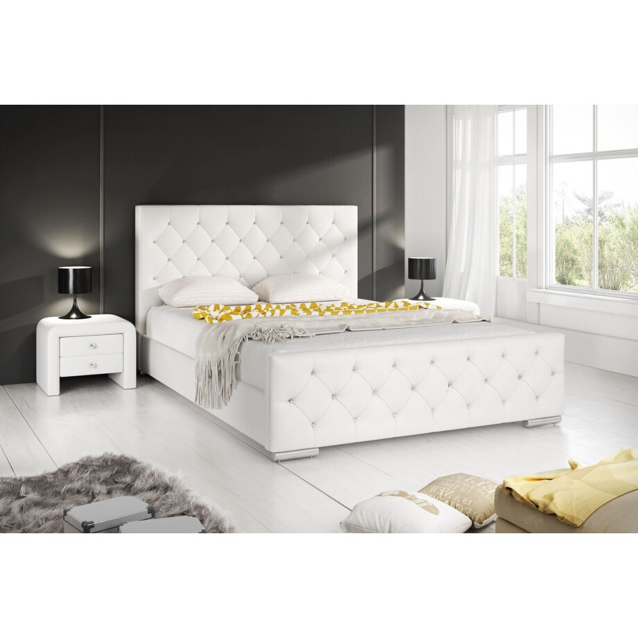 Meubella - Tweepersoonsbed Aventura Diamond - Wit - 160x200 cm Meubella - Tweepersoonsbed Aventura Diamond - Wit - 160x200 cm afbeelding 1