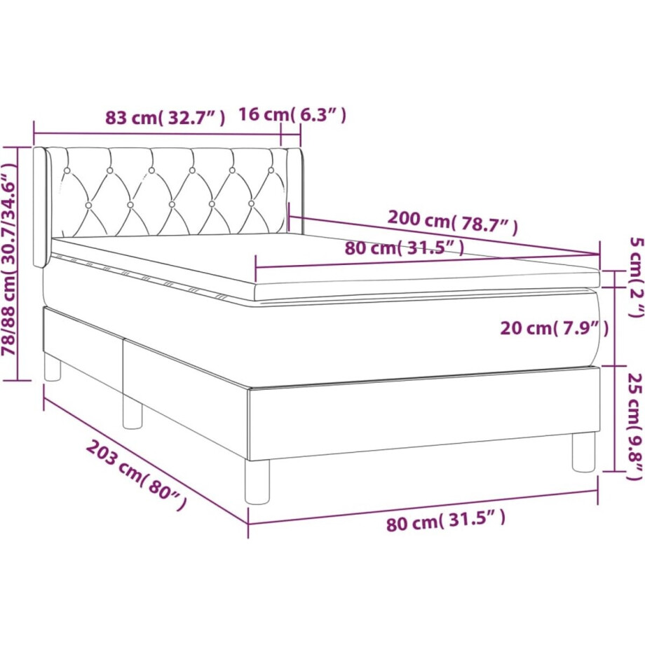 vidaXL - Boxspring - met - matras - stof - zwart - 80x200 - cm afbeelding 1