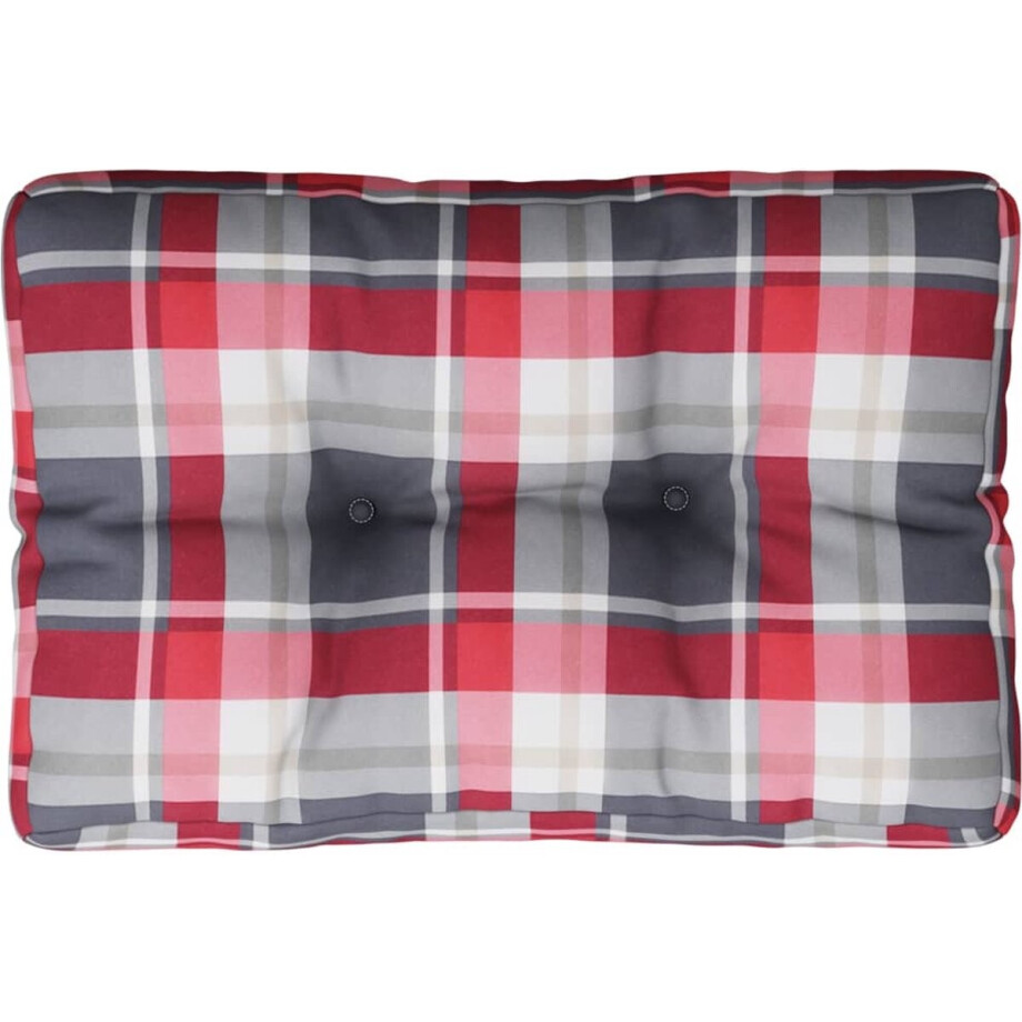 vidaXL - Palletkussen - 50x40x12 - cm - stof - ruitpatroon - rood afbeelding 1