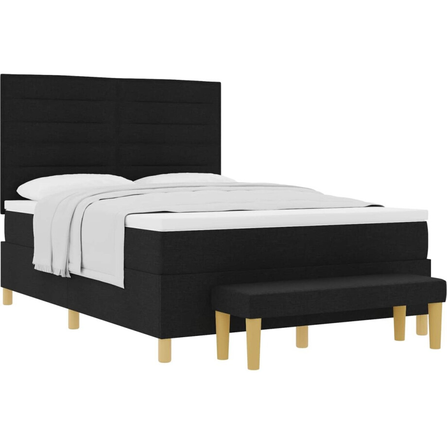 vidaXL - Boxspring - bed - met - matras - met - hoofdeinde - Zwart - 160 - x - 200 - cm - Stof afbeelding 1
