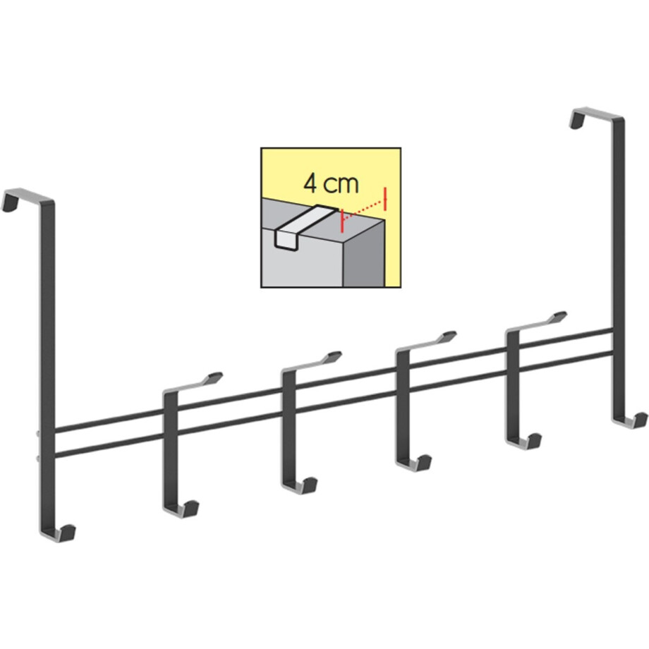 Metaltex - Kapstok voor stompe deur - 4 cm - Zwart - deurkapstok - 10 haken - 44,5x20,5 cm afbeelding 1