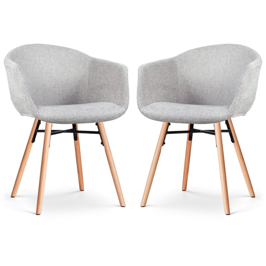 Nolon Nena-Otis Eetkamerstoelen Set van 2 Lichtgrijs - met Armleuning - Stof - Houten Poten - Scandinavisch Nolon Nena-Otis Eetkamerstoelen Set van 2 Lichtgrijs - met Armleuning - Stof - Houten Poten - Scandinavisch afbeelding 1