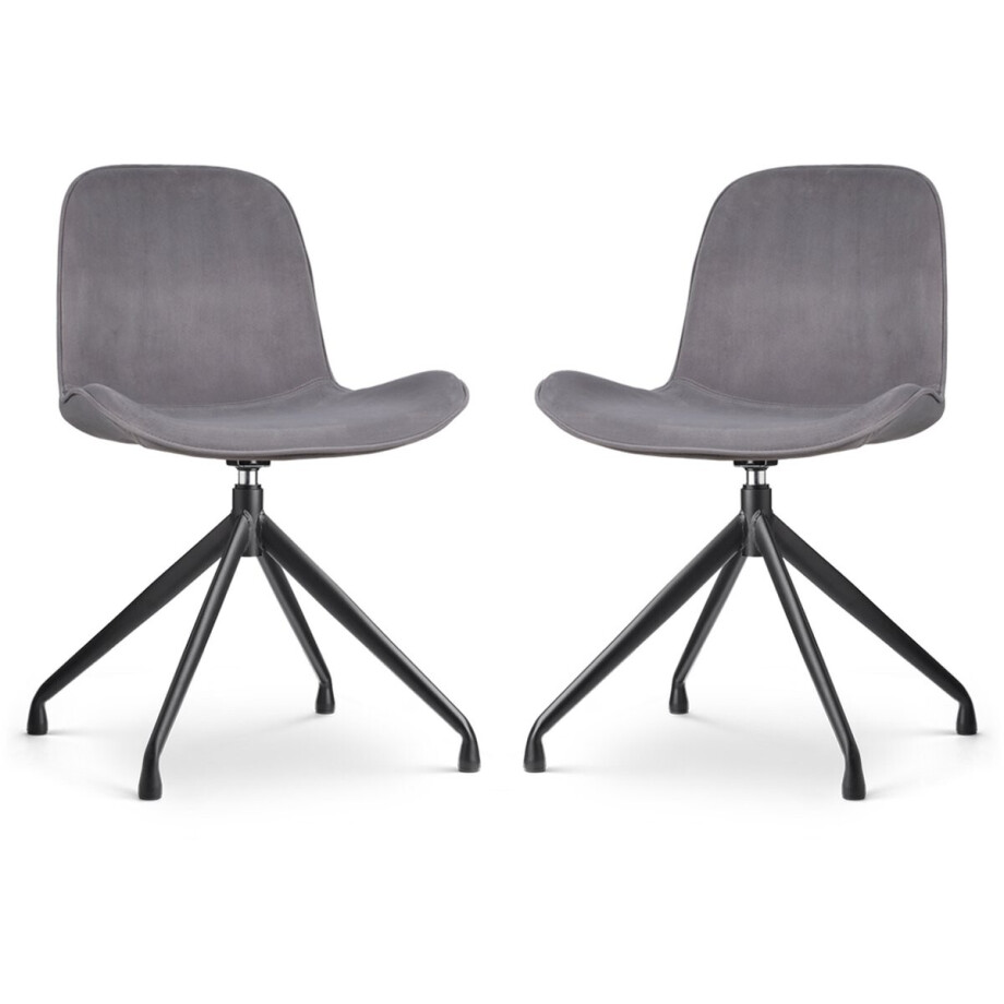 Nolon Nola-Fé Eetkamerstoelen Set van 2 Velvet Grijs - Draaibaar - Fluweel - Zwart Metalen Poten Nolon Nola-Fé Eetkamerstoelen Set van 2 Velvet Grijs - Draaibaar - Fluweel - Zwart Metalen Poten afbeelding 1