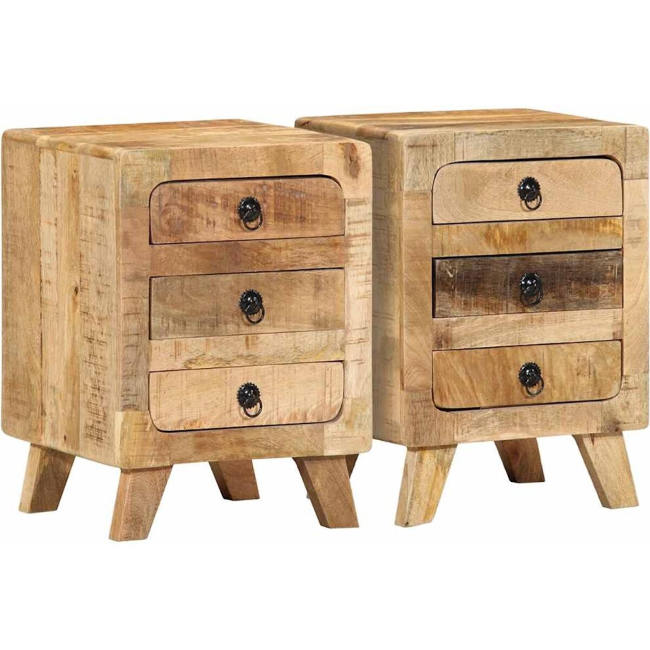 vidaXL - Nachtkastje - 2 - st - 37x32x50 - cm - massief - hout - ruw - mangohout afbeelding 1