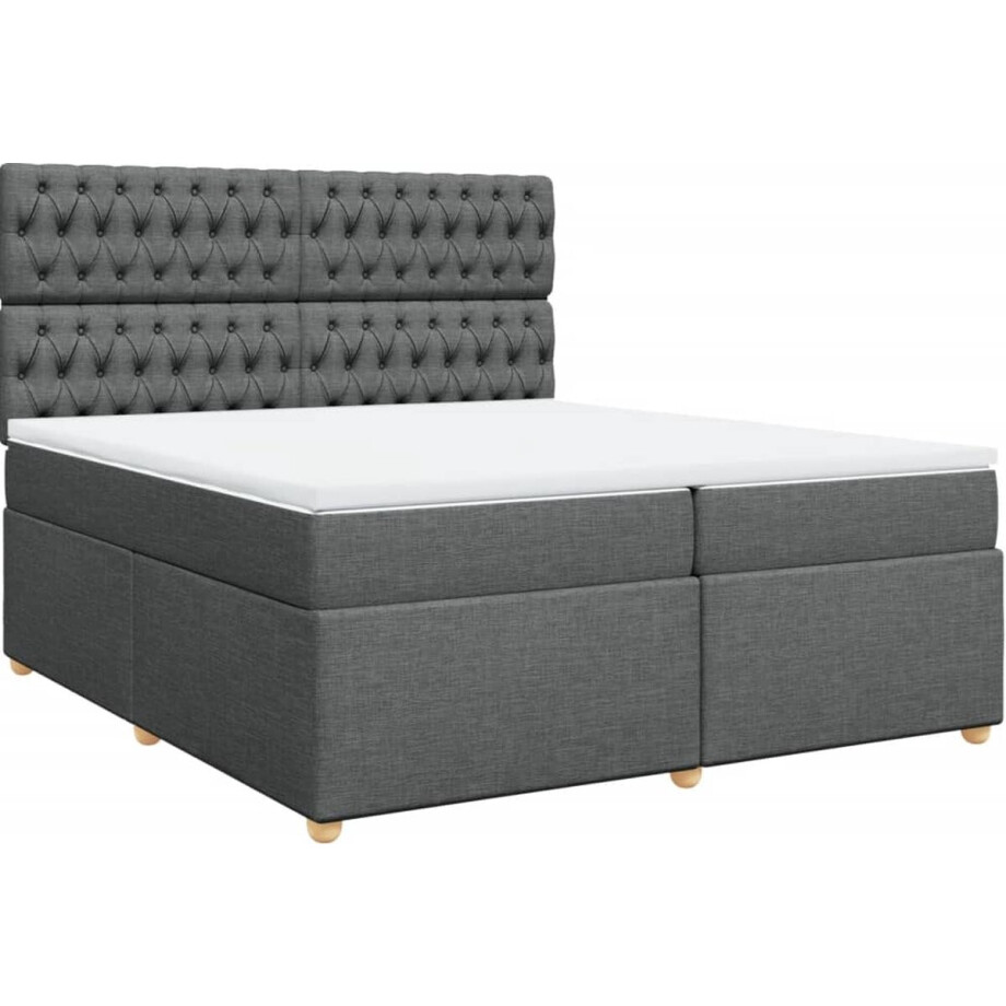 vidaXL - Boxspring - met - matras - stof - donkergrijs - 200x200 - cm afbeelding 1