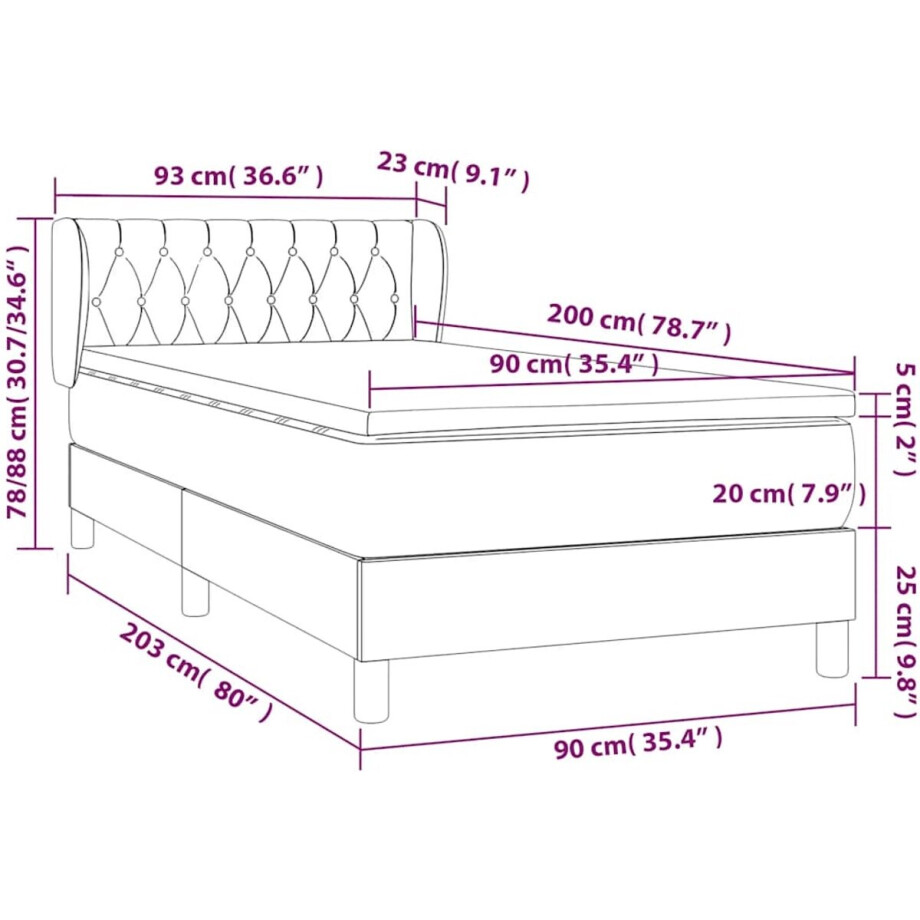 vidaXL - Boxspring - met - matras - stof - crèmekleurig - 90x200 - cm afbeelding 1