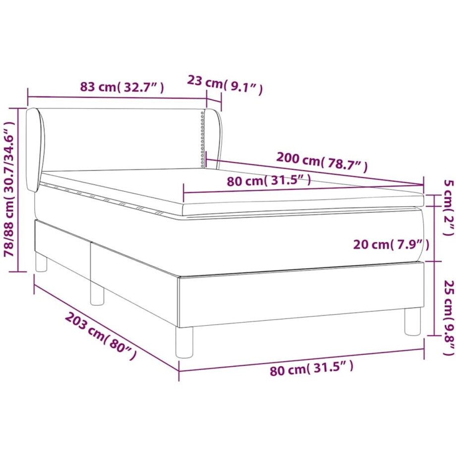 vidaXL - Boxspring - met - matras - stof - zwart - 80x200 - cm afbeelding 1