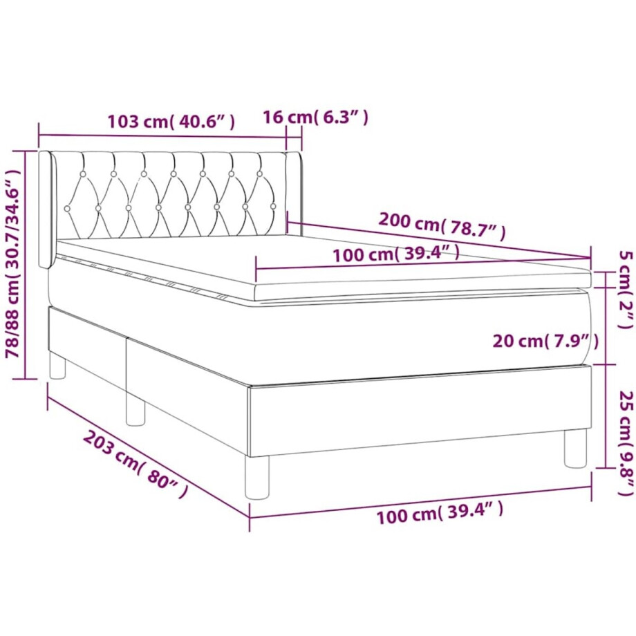vidaXL - Boxspring - met - matras - stof - lichtgrijs - 100x200 - cm vidaXL - Boxspring - met - matras - stof - lichtgrijs - 100x200 - cm afbeelding 1