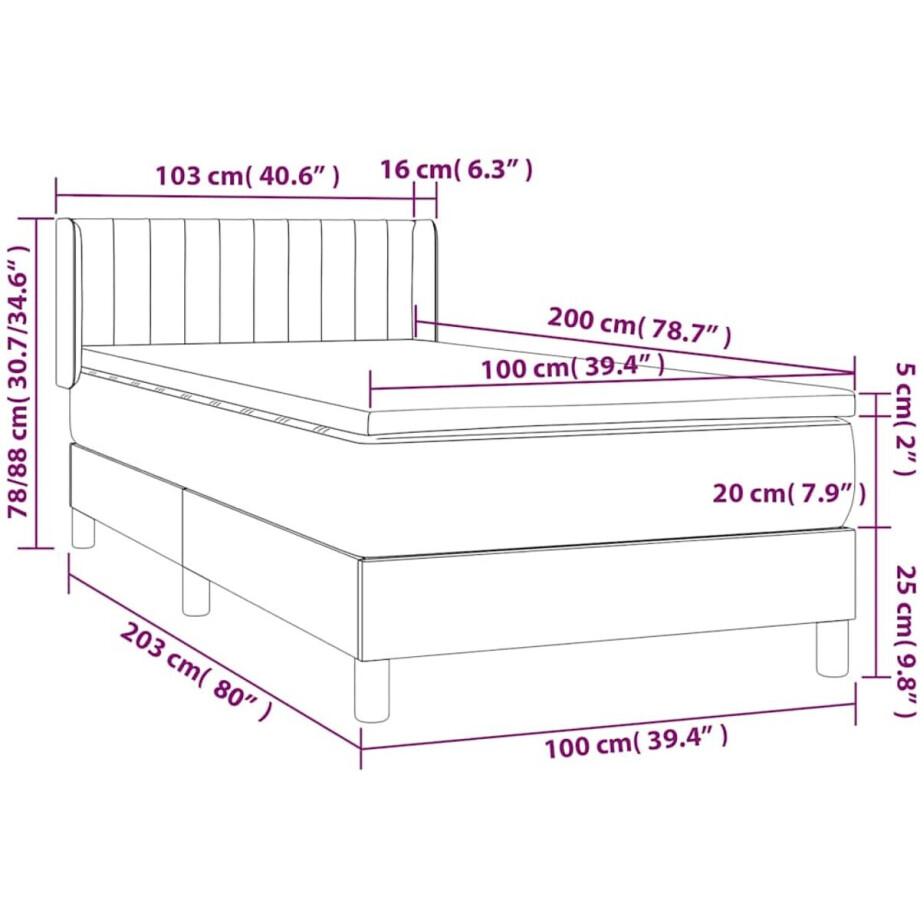 vidaXL - Boxspring - met - matras - stof - donkerbruin - 100x200 - cm afbeelding 1