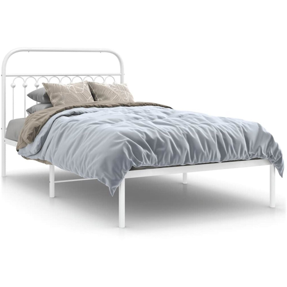 vidaXL - Bedframe - met - hoofdbord - metaal - wit - 107x203 - cm afbeelding 1