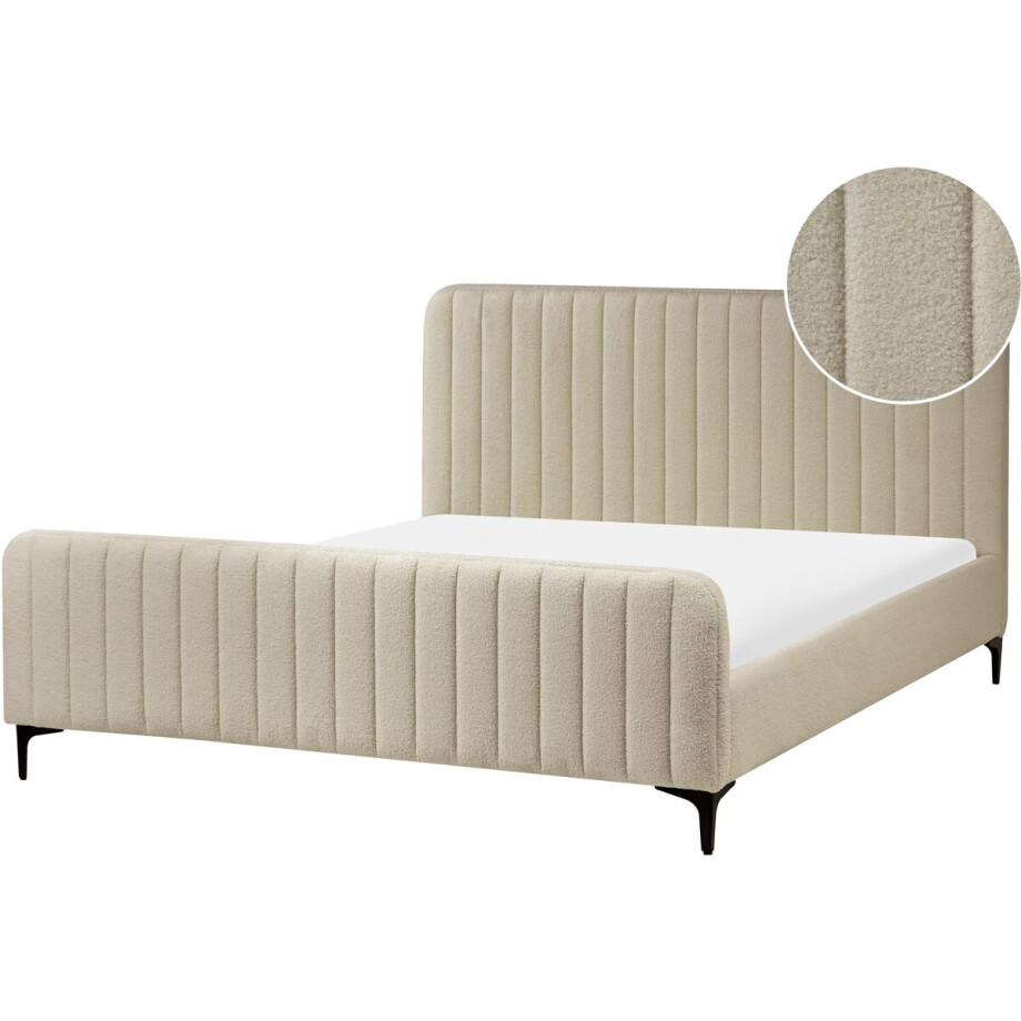 LUNAN - Tweepersoonsbed - Beige - 160 x 200 cm - Bouclé LUNAN - Tweepersoonsbed - Beige - 160 x 200 cm - Bouclé afbeelding 1