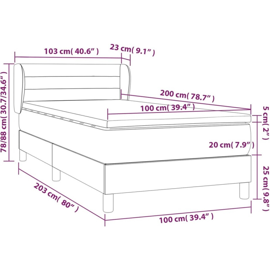 vidaXL - Boxspring - met - matras - stof - zwart - 100x200 - cm afbeelding 1