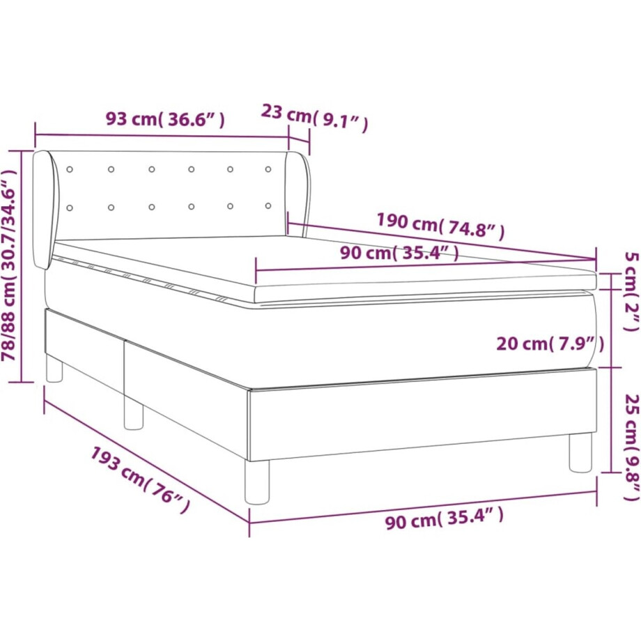 vidaXL - Boxspring - met - matras - stof - donkerbruin - 90x190 - cm vidaXL - Boxspring - met - matras - stof - donkerbruin - 90x190 - cm afbeelding 1