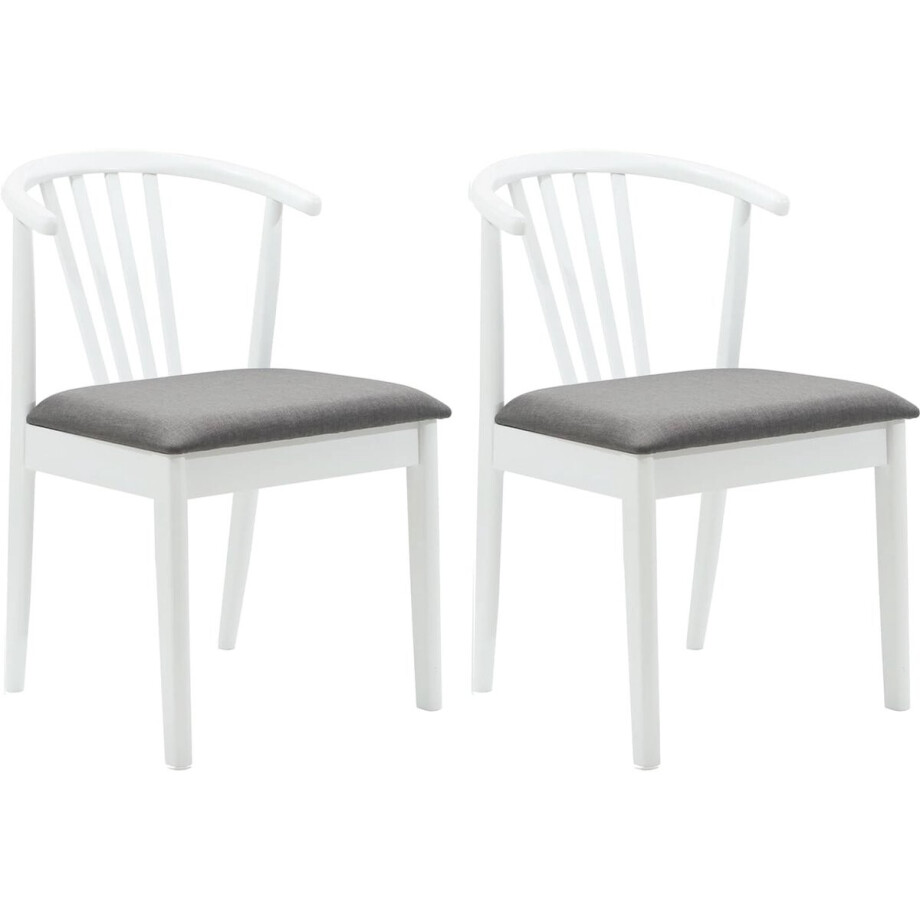 vidaXL - Eetkamerstoel - 2 - pcs - Wit - en - Grijs - Massief - Rubberhout vidaXL - Eetkamerstoel - 2 - pcs - Wit - en - Grijs - Massief - Rubberhout afbeelding 1