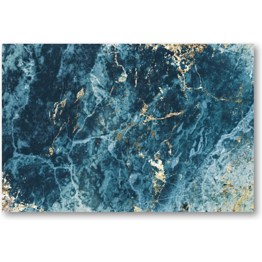 Blauw en Goud - Marmer patroon - 90x60 Canvas Liggend - Minimalist afbeelding 1