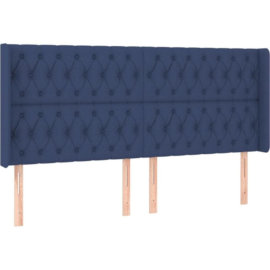 vidaXL - Hoofdbord - met - randen - 183x16x118/128 - cm - stof - blauw afbeelding 1