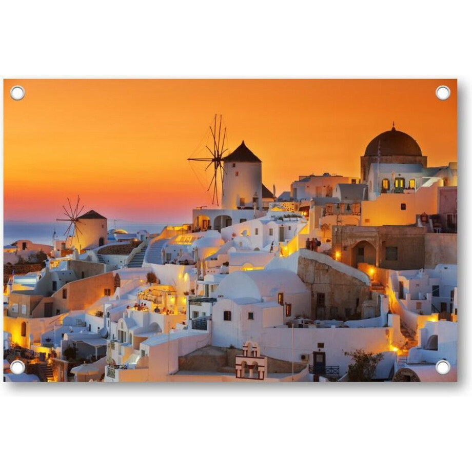 Oia bij zonsondergang, Santorini Griekenland - Tuinposter 90x60 - Wanddecoratie - Besteposter Oia bij zonsondergang, Santorini Griekenland - Tuinposter 90x60 - Wanddecoratie - Besteposter afbeelding 1