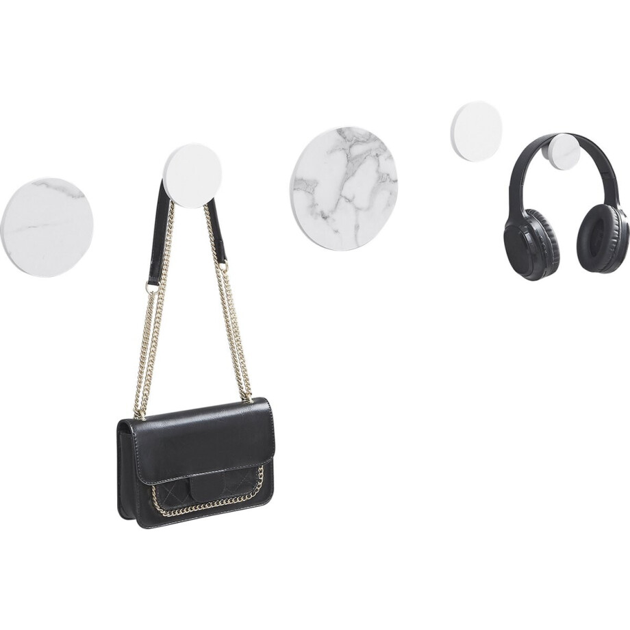 MIRA Home - Wandhaak - Wandknoppen - Kapstok - Wandkapstok - Wanddecoratie - Set van 5 - Industrieel - Marmerlook - Wit afbeelding 1