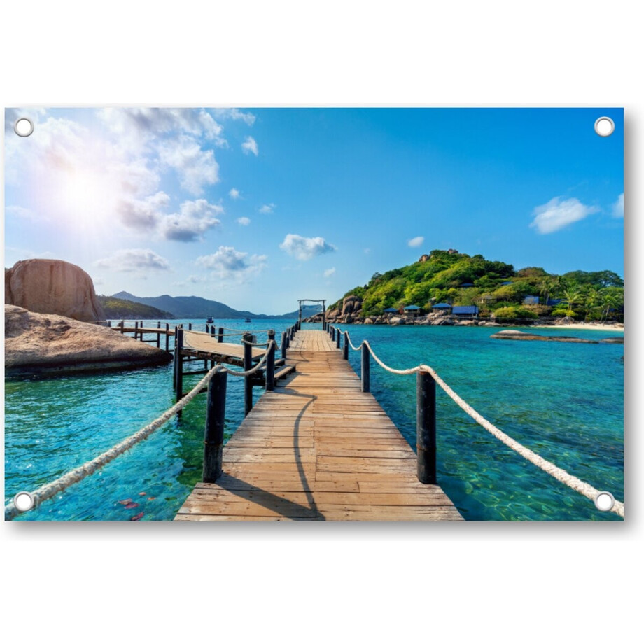 Houten Brug in Thailand - Tuinposter 120x80 - Wanddecoratie - Landschap - Natuur Houten Brug in Thailand - Tuinposter 120x80 - Wanddecoratie - Landschap - Natuur afbeelding 1