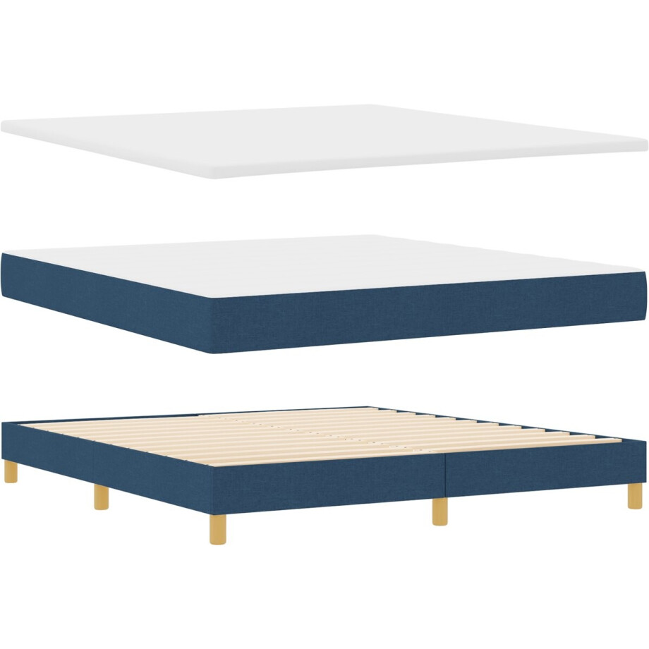 vidaXL - Boxspring - bed - met - matras - met - hoofdeinde - Blauw - 200 - x - 180 - cm - Stof afbeelding 1