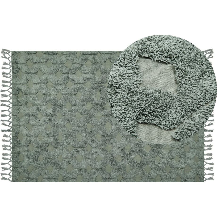 BELIANI KARS - Laagpolig vloerkleed - Groen - 160 x 230 cm - Katoen afbeelding 1