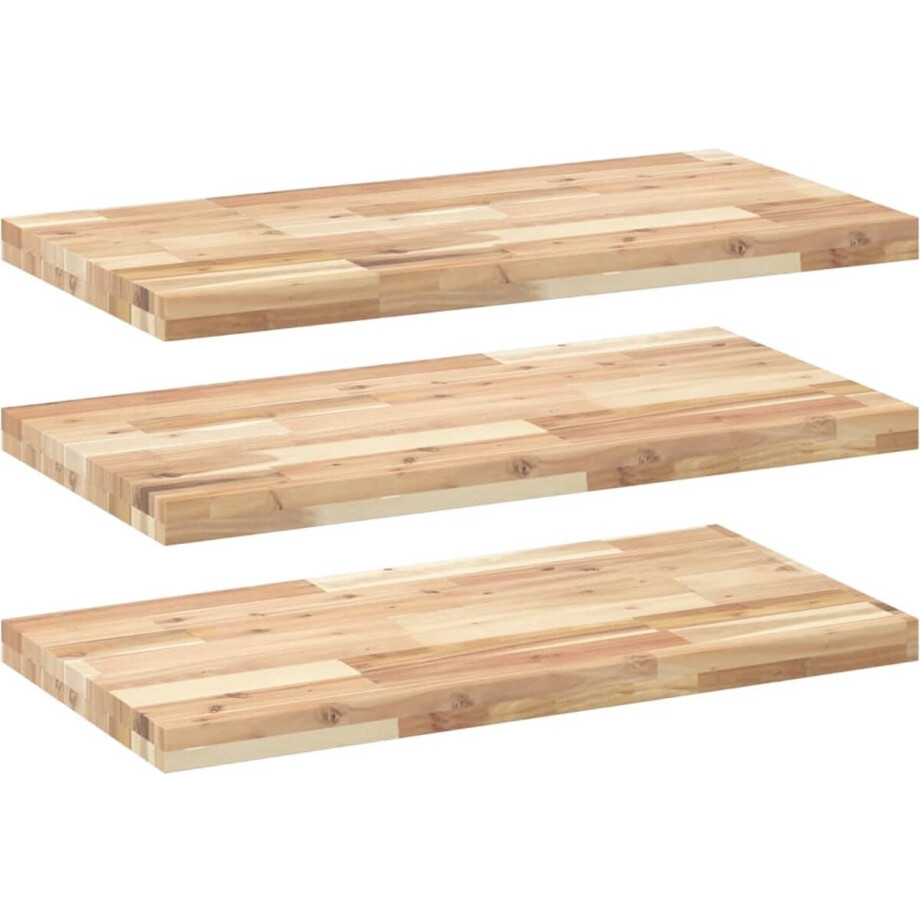 vidaXL - Wandschappen - 3 - st - zwevend - 100x40x4 - cm - onbehandeld - acaciahout vidaXL - Wandschappen - 3 - st - zwevend - 100x40x4 - cm - onbehandeld - acaciahout afbeelding 1
