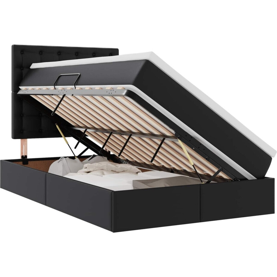vidaXL - Opbergbed - met - hoofdeinde - Zwart - 120 - x - 190 - cm - Kunstleer afbeelding 1