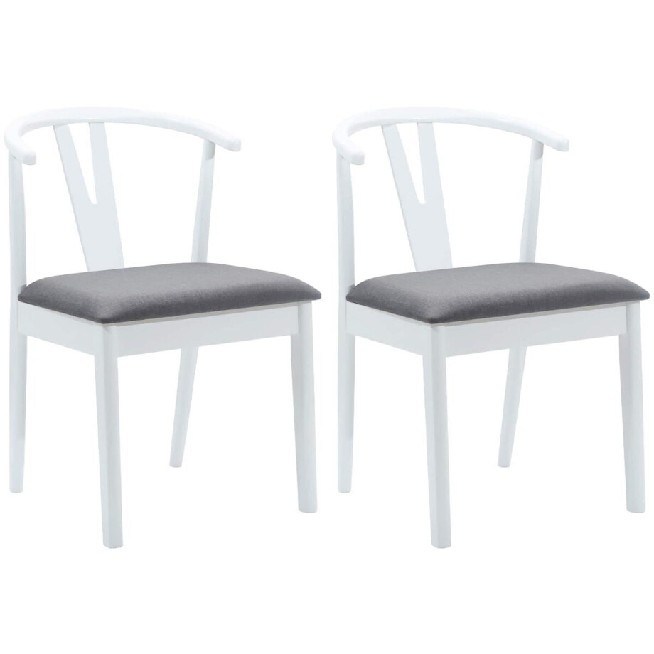 vidaXL - Eetkamerstoel - 2 - pcs - Wit - en - Grijs - Massief - Rubberhout afbeelding 1