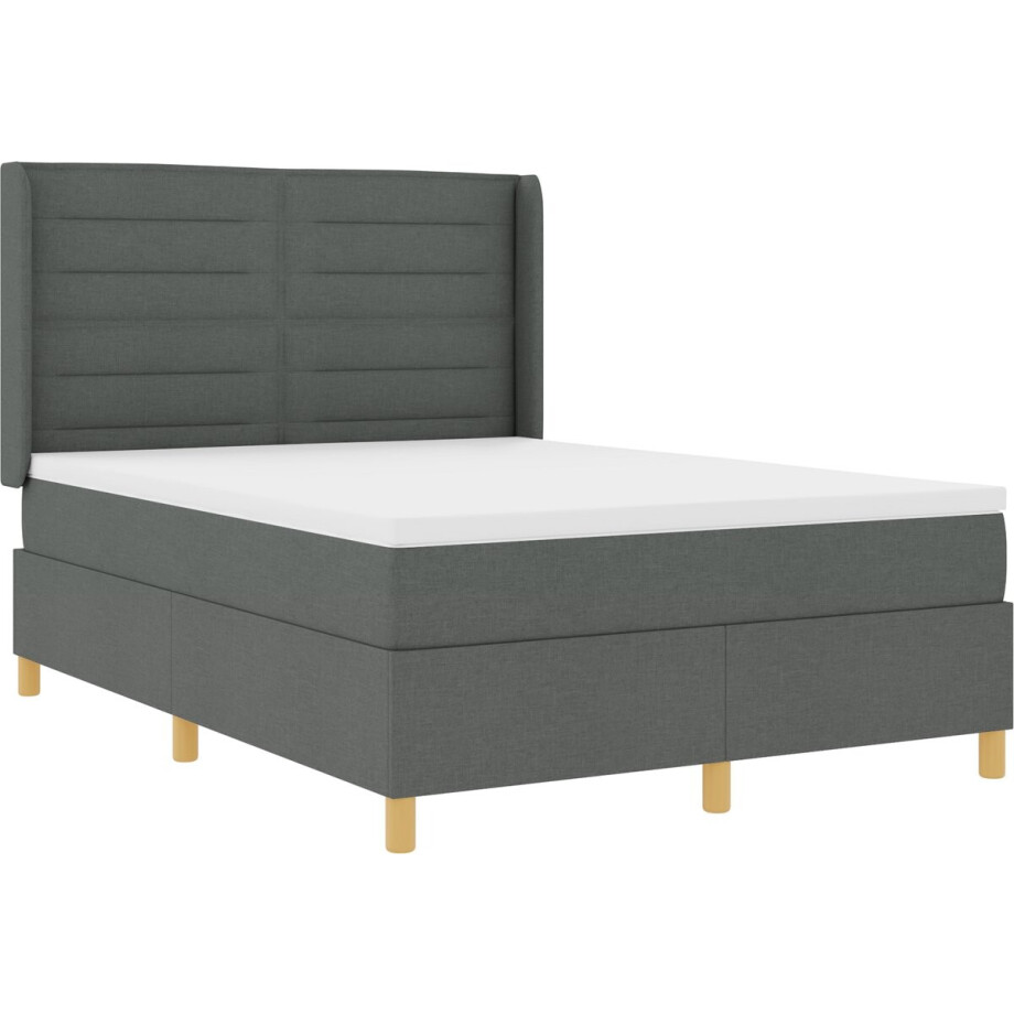 vidaXL - Boxspring - bed - met - LED-stripverlichting - Grijs - 140 - x - 200 - cm - Stof afbeelding 1