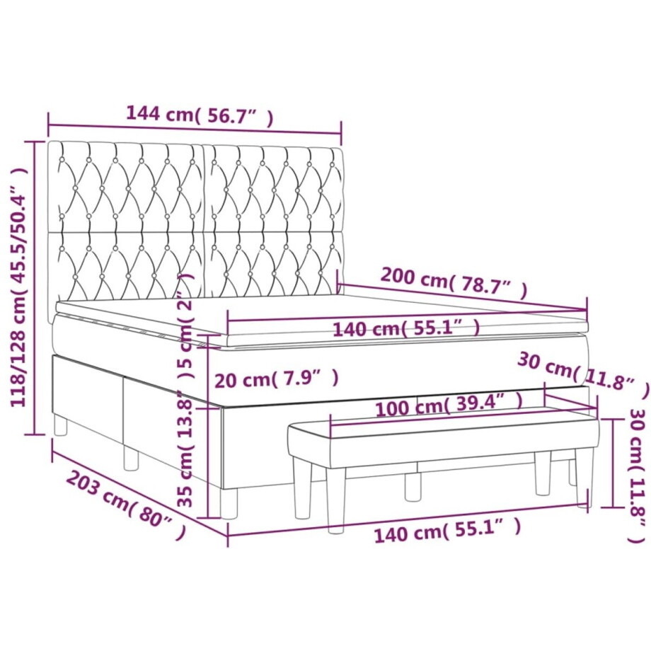 vidaXL - Boxspring - met - matras - stof - crèmekleurig - 140x200 - cm afbeelding 1