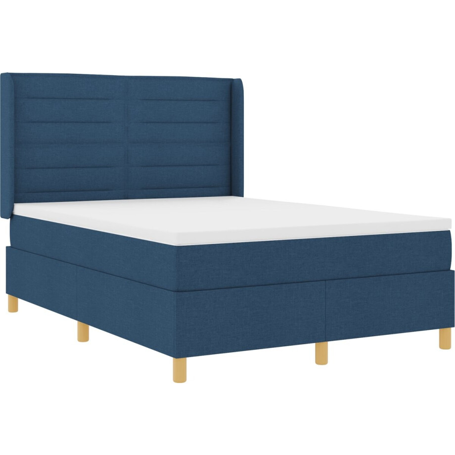 vidaXL - Boxspring - bed - met - matras - met - hoofdeinde - Blauw - 160 - x - 200 - cm - Stof afbeelding 1