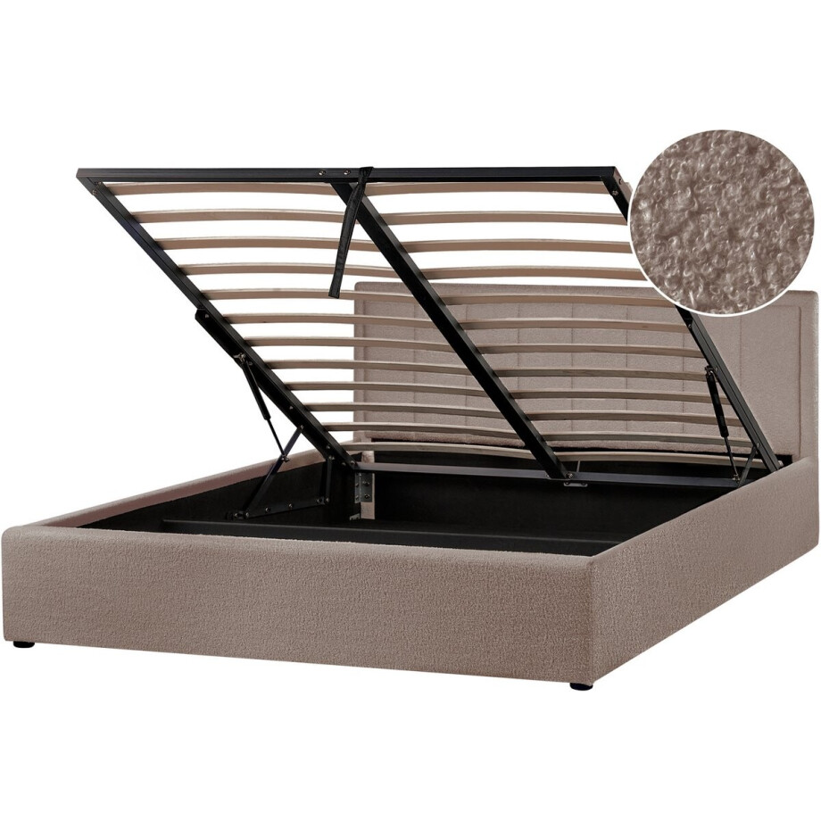 MONTLAUR - Bed met opbergruimte - Taupe - 160 x 200 cm - Bouclé MONTLAUR - Bed met opbergruimte - Taupe - 160 x 200 cm - Bouclé afbeelding 1