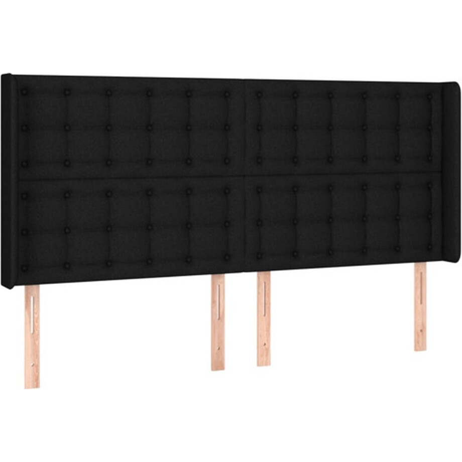 vidaXL - Hoofdbord - met - randen - 163x16x118/128 - cm - stof - zwart afbeelding 1