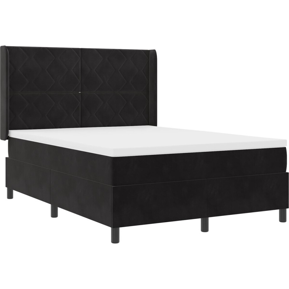 vidaXL - Boxspring - bed - met - hoofdeinde - Zwart - 140 - x - 190 - cm - Fluweel afbeelding 1