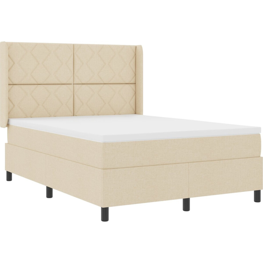 vidaXL - Boxspring - bed - met - kussen - met - hoofdeinde - Crème - 200 - x - 160 - cm - Stof afbeelding 1