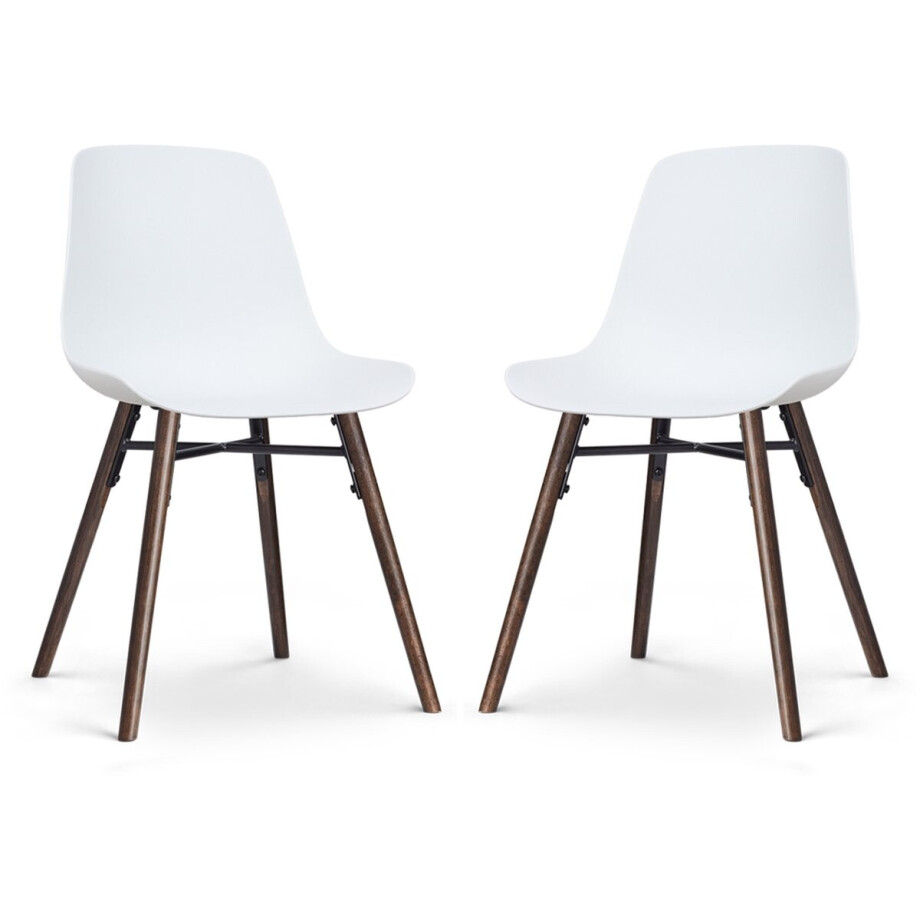 Nolon Nena-Pip Eetkamerstoelen Set van 2 Wit - Kunststof Zitting - Houten Poten - Walnoot - Modern - Scandinavisch afbeelding 1