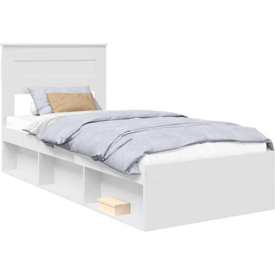 vidaXL - Bedframe - met - hoofdeinde - Wit - 100 - x - 200 - cm - Massief - grenenhout afbeelding 1
