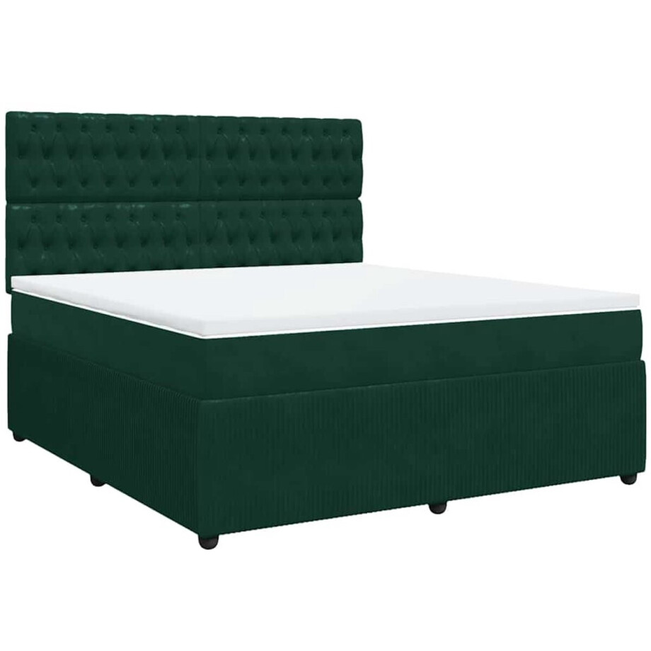vidaXL - Boxspring - met - matras - fluweel - donkergroen - 180x200 - cm afbeelding 1