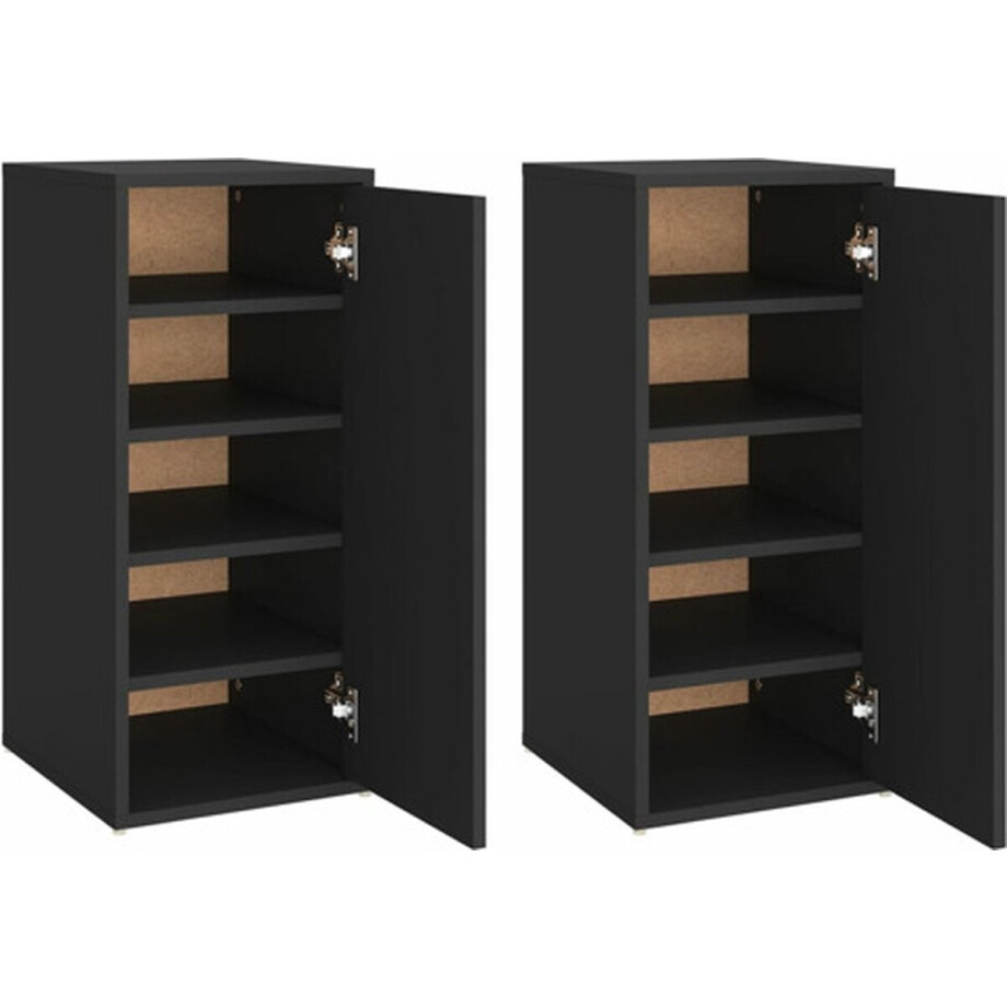 vidaXL - Schoenenkasten - 2 - st - 32x35x70 - cm - spaanplaat - zwart afbeelding 1
