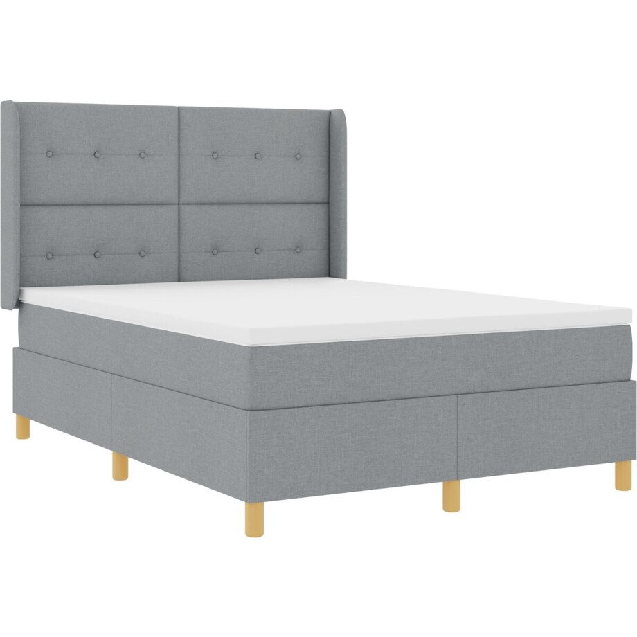 vidaXL - Boxspring - bed - met - hoofdeinde - Lichtgrijs - 140 - x - 190 - cm - Stof afbeelding 1