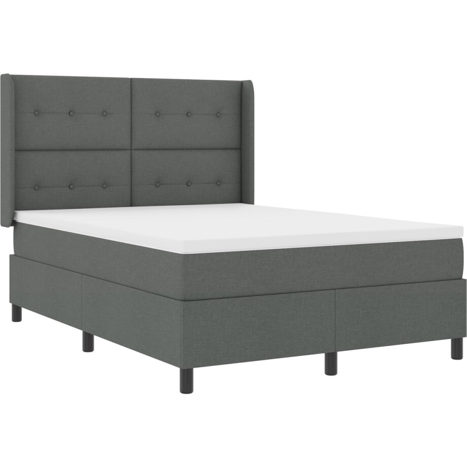 vidaXL - Boxspring - bed - met - kussen - Donkergrijs - 200 - x - 140 - cm - Stof afbeelding 1