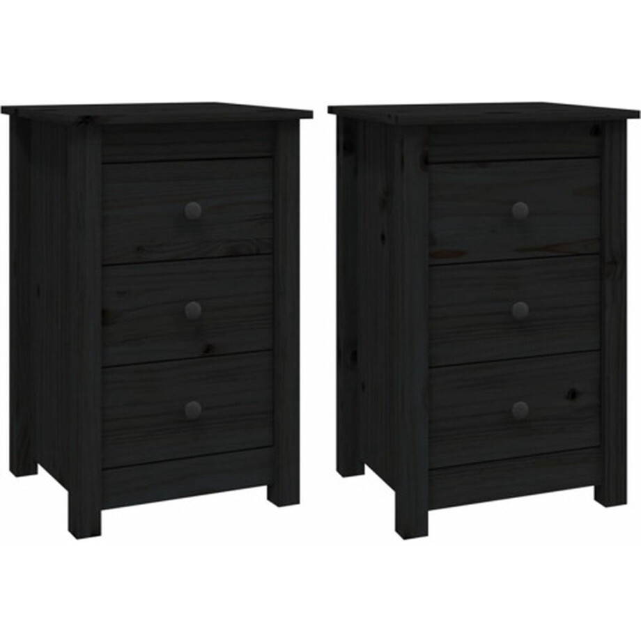 vidaXL - Nachtkastjes - 2 - st - 40x35x61,5 - cm - massief - grenenhout - zwart afbeelding 1
